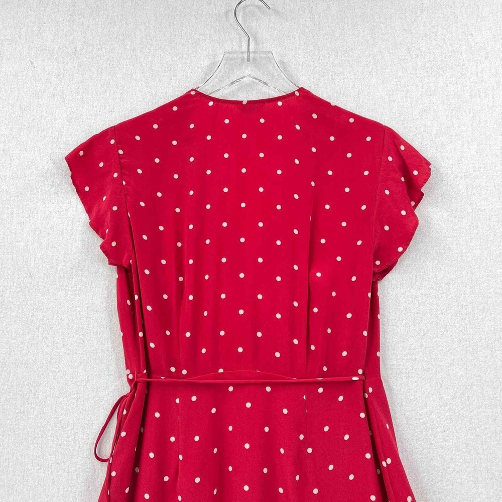 RAILS Leanne Polka Dot Dress Womens Medium Raspberry Red Silk Wrap Mini Short - Picture 12 of 16